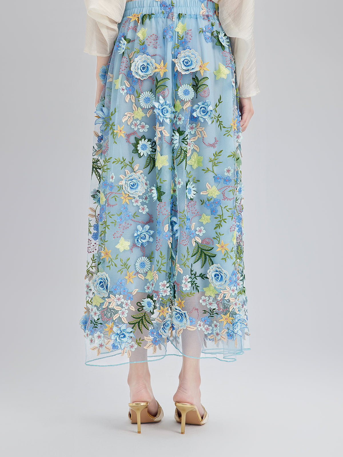 3 Boyutlu Çiçek İşlemeli Lastikli Etek