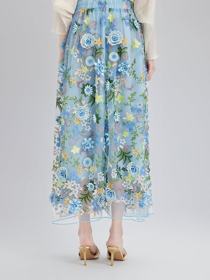 3 Boyutlu Çiçek İşlemeli Lastikli Etek