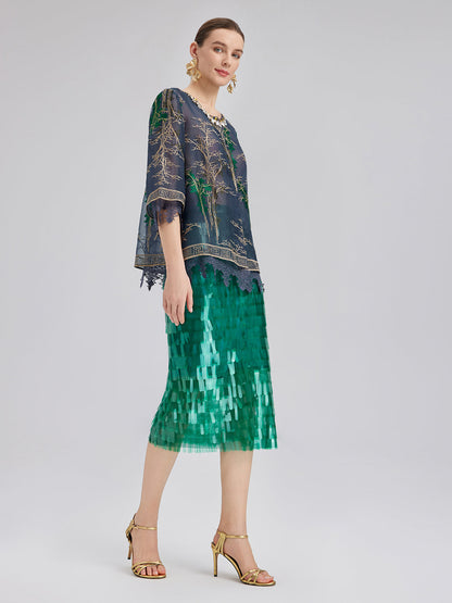 İpek Nakışlı Dantel Kenarlı Gömlek