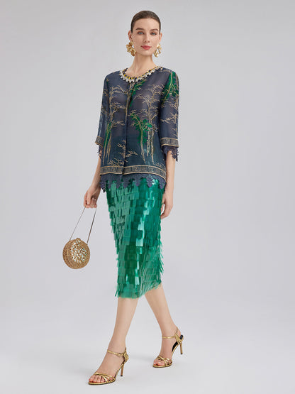 İpek Nakışlı Dantel Kenarlı Gömlek