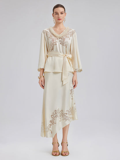 Nakışlı Pencereli Dar Midi Etek