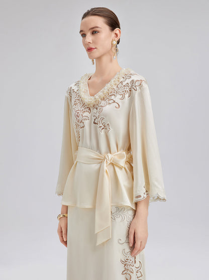 Nakışlı Pencereli Minimalist Uzun Kollu Bluz