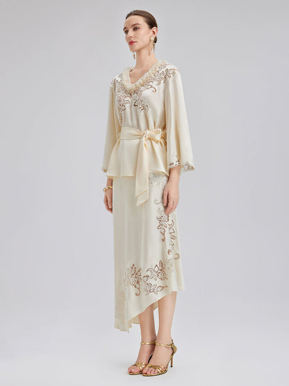 Nakışlı Pencereli Dar Midi Etek