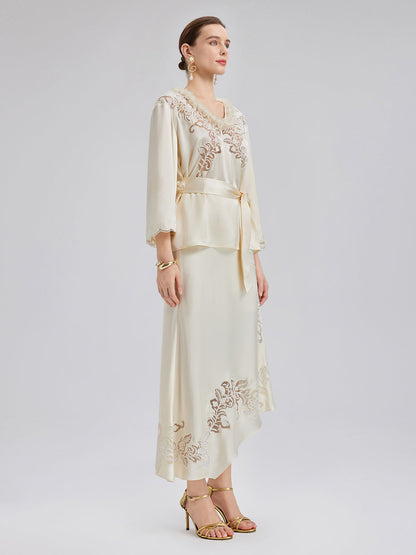 Nakışlı Pencereli Dar Midi Etek