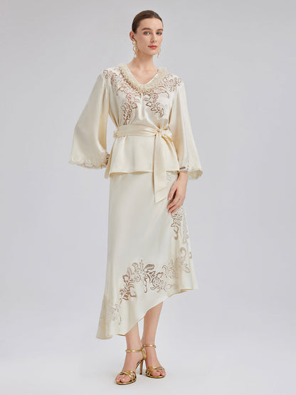 Nakışlı Pencereli Dar Midi Etek