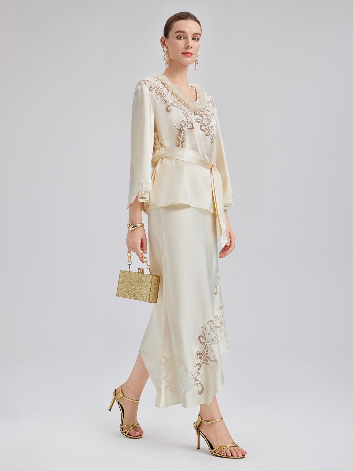 Nakışlı Pencereli Dar Midi Etek