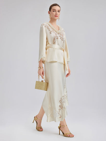 Nakışlı Pencereli Minimalist Uzun Kollu Bluz