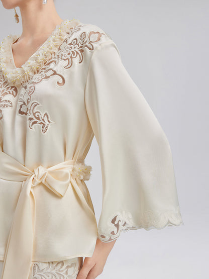 Nakışlı Pencereli Minimalist Uzun Kollu Bluz