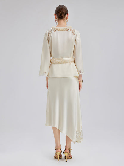 Nakışlı Pencereli Dar Midi Etek