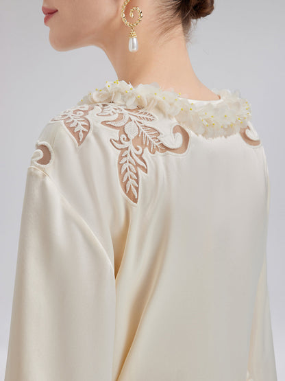 Nakışlı Pencereli Minimalist Uzun Kollu Bluz