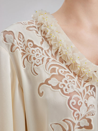 Nakışlı Pencereli Minimalist Uzun Kollu Bluz