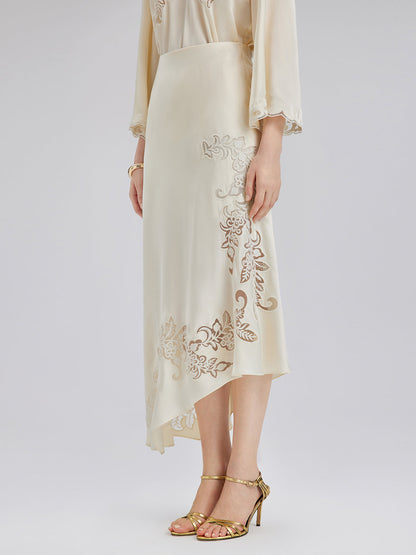 Nakışlı Pencereli Dar Midi Etek