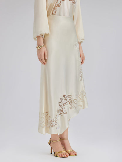 Nakışlı Pencereli Dar Midi Etek