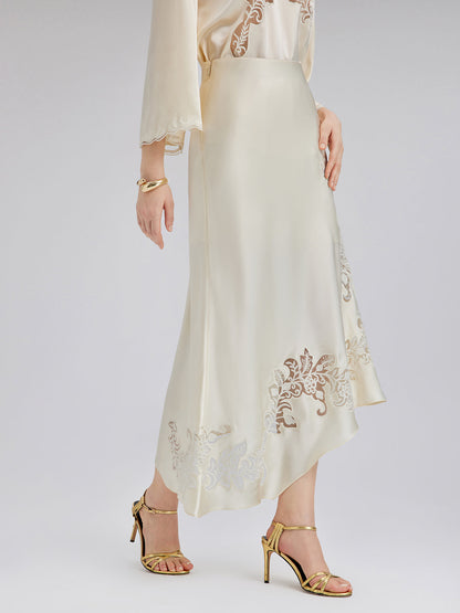 Nakışlı Pencereli Dar Midi Etek