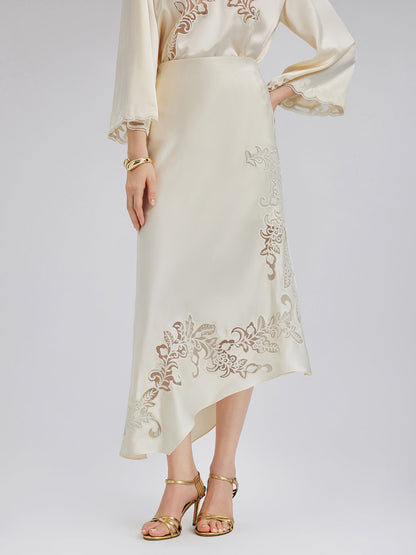 Nakışlı Pencereli Dar Midi Etek