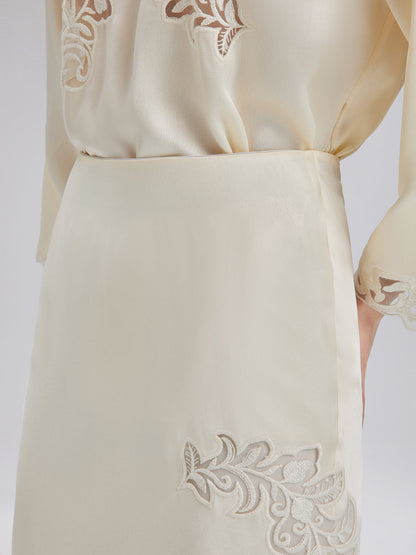 Nakışlı Pencereli Dar Midi Etek