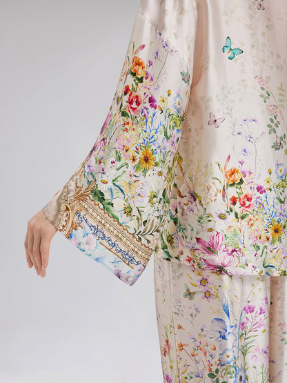 İpek Saten Çiçek Desenli Gömlek (%100 İpek)