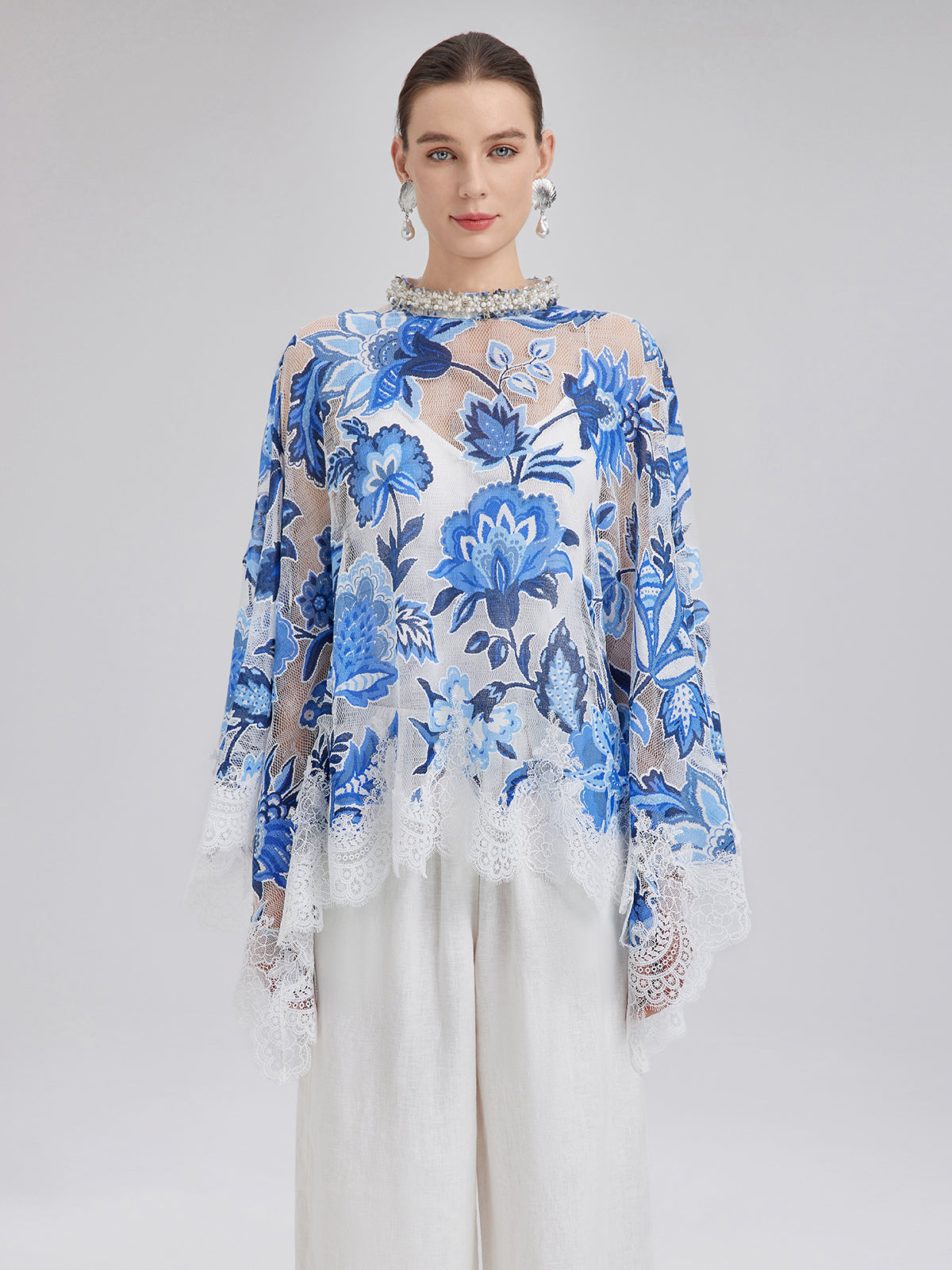 Dantel Jakar Pelerinli Bluz