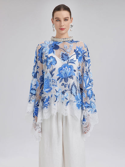 Dantel Jakar Pelerinli Bluz