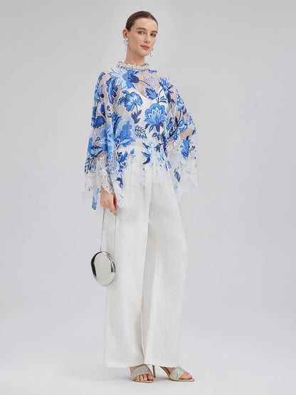 Dantel Jakar Pelerinli Bluz