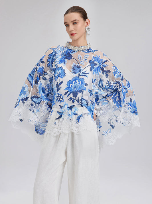 Dantel Jakar Pelerinli Bluz