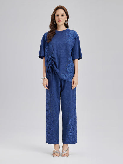 El İşi Dantel Aplike Triko Pantolon