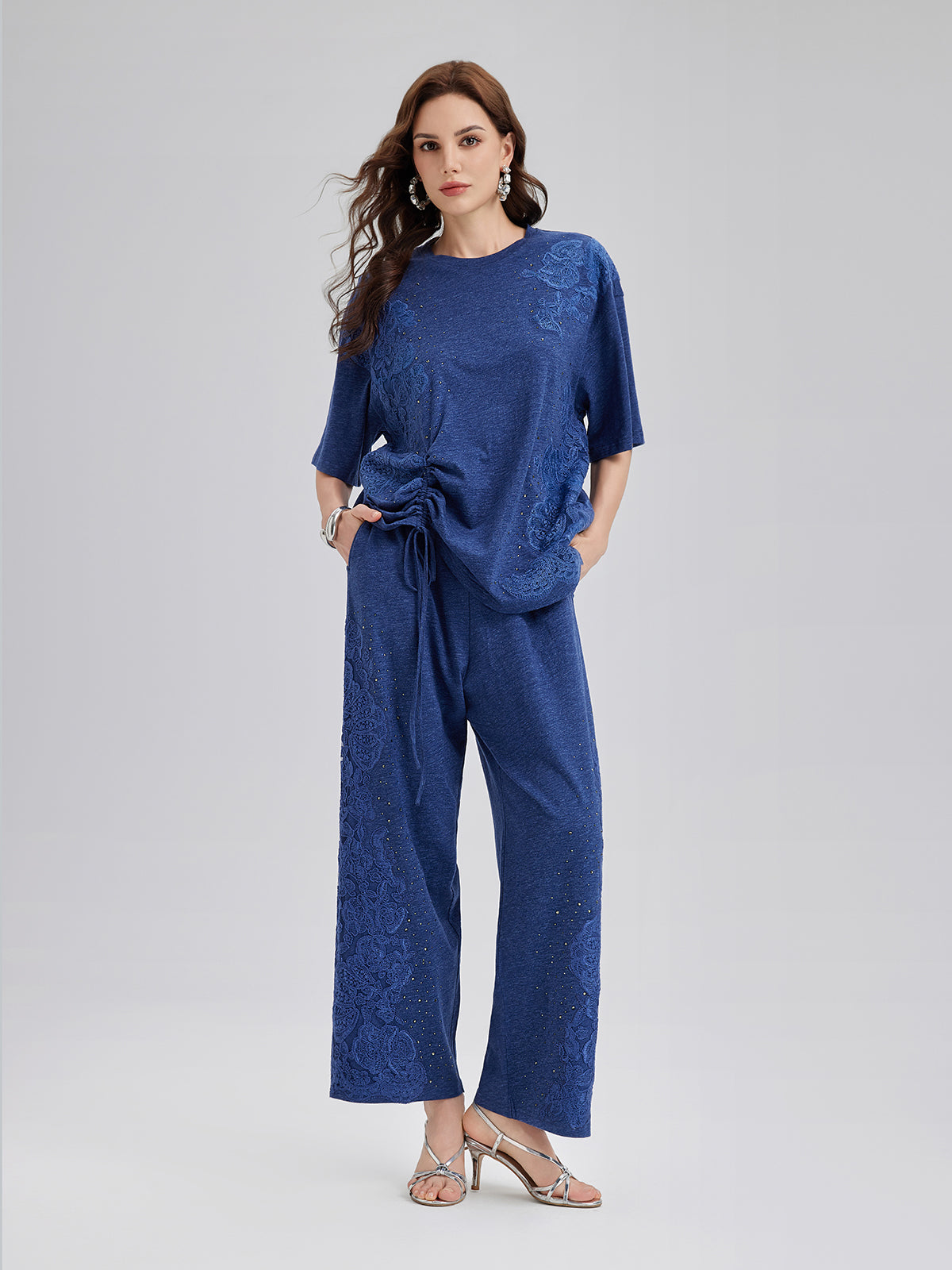 El İşi Dantel Aplike Triko Pantolon