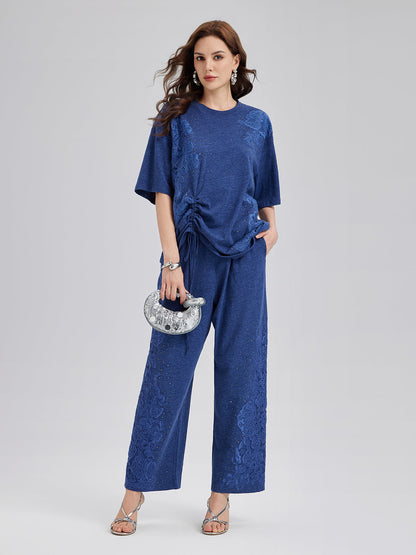 El İşi Dantel Aplike Triko Pantolon