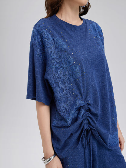 El İşi Dantel Aplike Triko Büzgülü Bluz