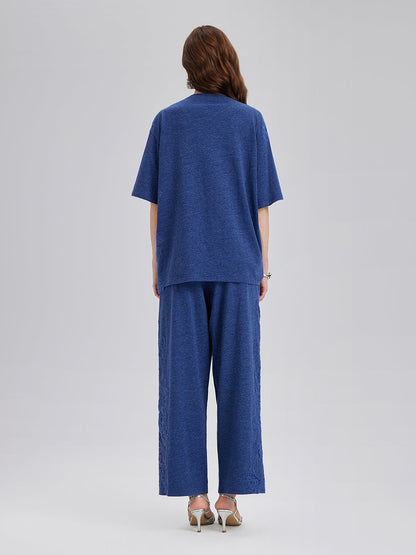 El İşi Dantel Aplike Triko Büzgülü Bluz