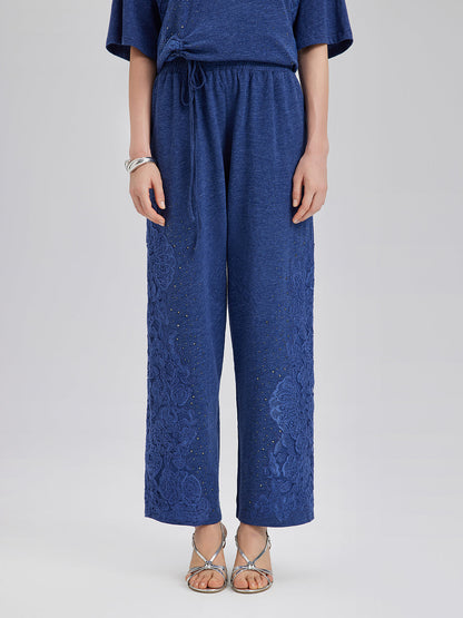 El İşi Dantel Aplike Triko Pantolon