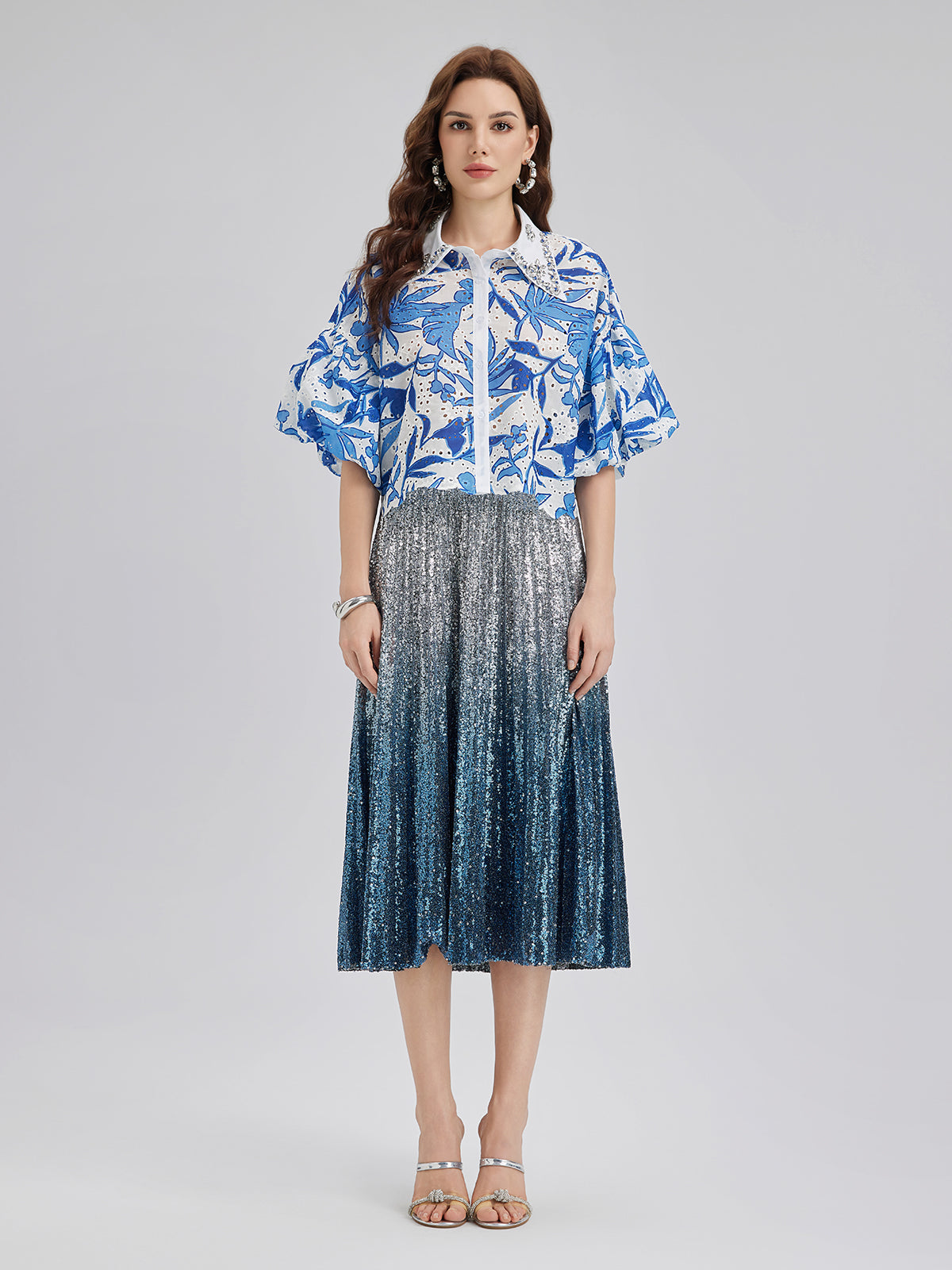 El İşlemeli Taşlı Çiçekli Bluz