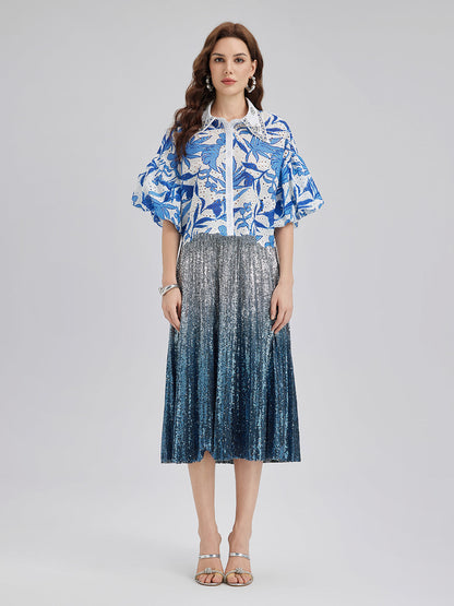 El İşlemeli Taşlı Çiçekli Bluz