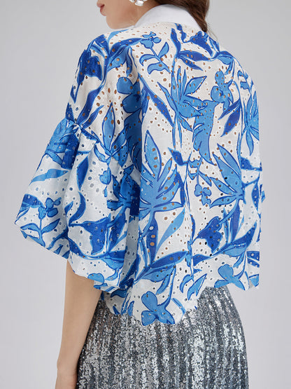 El İşlemeli Taşlı Çiçekli Bluz