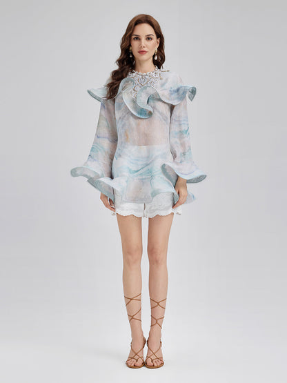 Fırfırlı Renk Geçişli İspanyol Kol Bluz