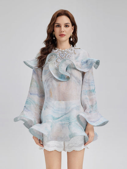 Fırfırlı Renk Geçişli İspanyol Kol Bluz