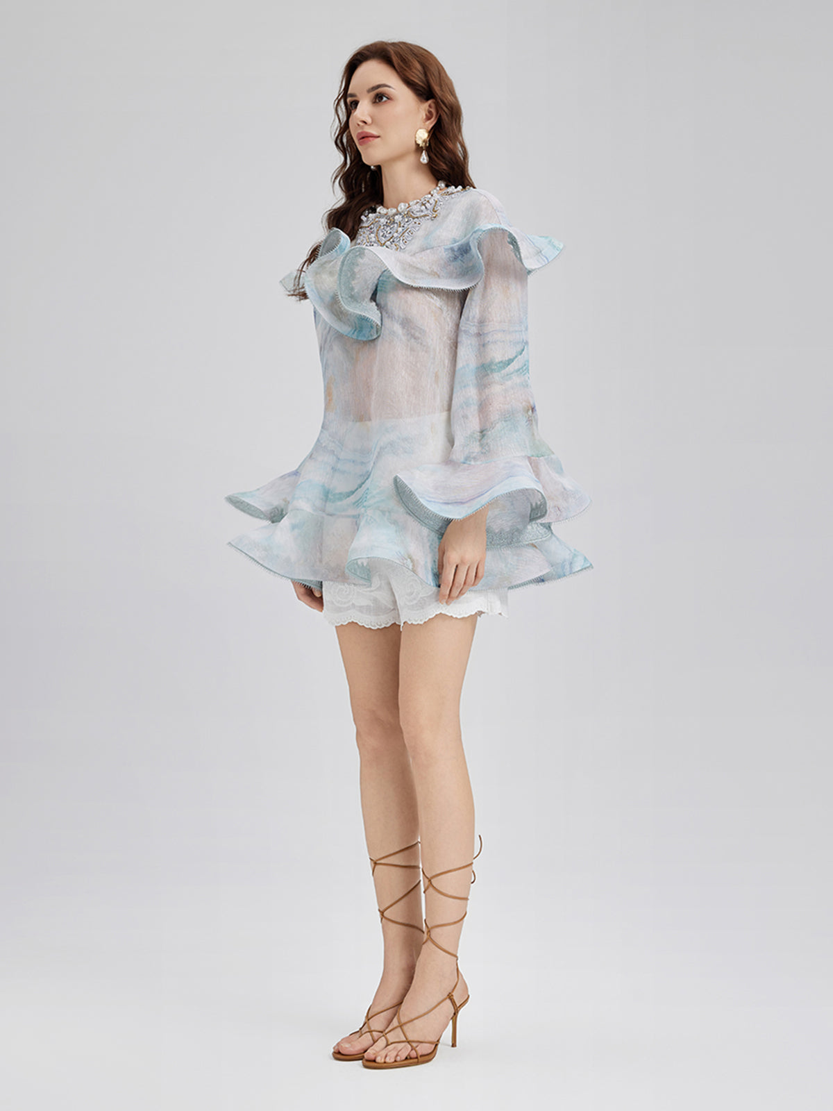 Fırfırlı Renk Geçişli İspanyol Kol Bluz