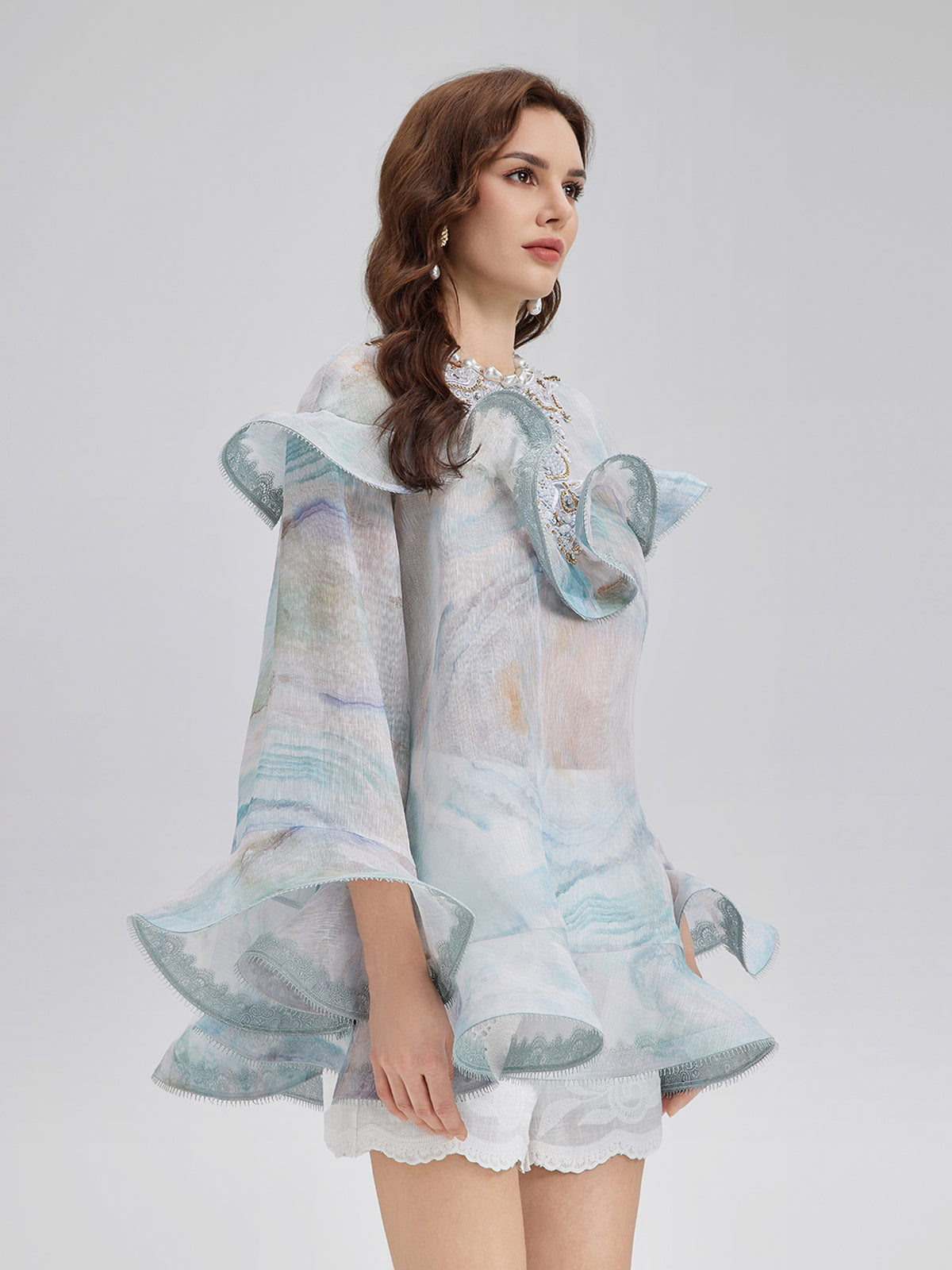 Fırfırlı Renk Geçişli İspanyol Kol Bluz