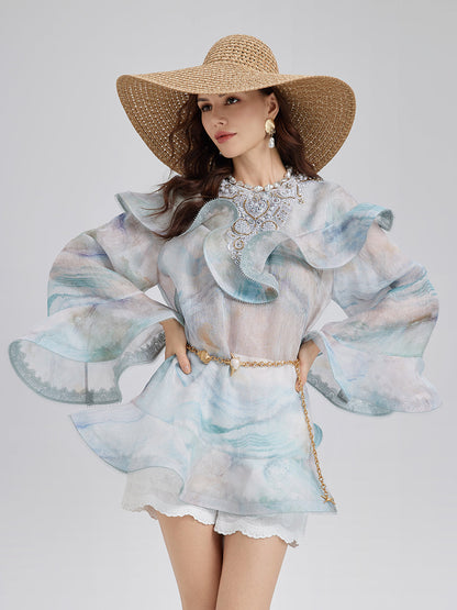 Fırfırlı Renk Geçişli İspanyol Kol Bluz