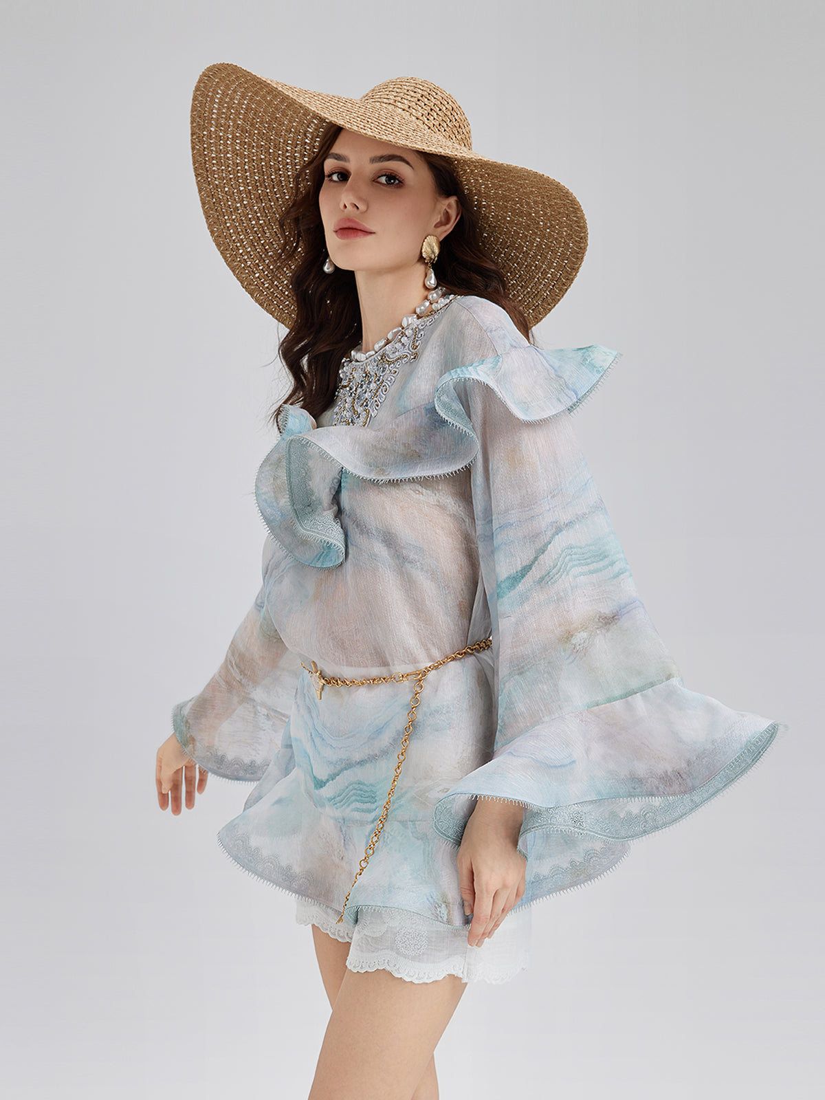 Fırfırlı Renk Geçişli İspanyol Kol Bluz