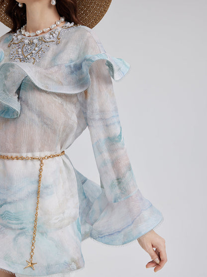 Fırfırlı Renk Geçişli İspanyol Kol Bluz