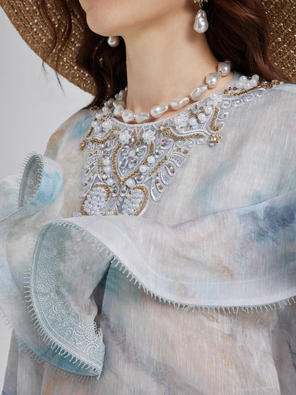 Fırfırlı Renk Geçişli İspanyol Kol Bluz