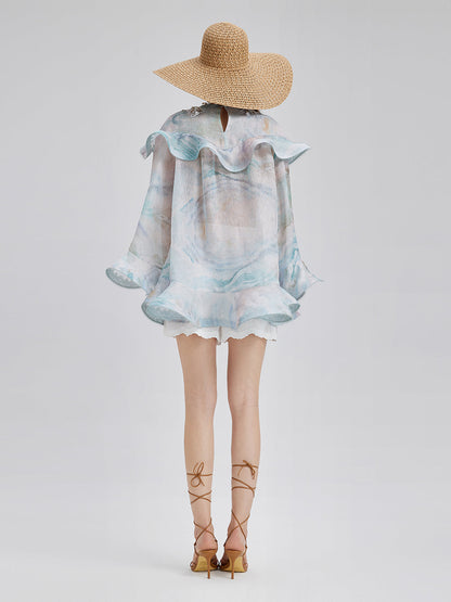 Fırfırlı Renk Geçişli İspanyol Kol Bluz