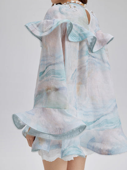 Fırfırlı Renk Geçişli İspanyol Kol Bluz