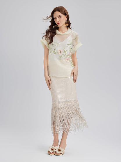 Pullu Kristal Püsküllü Yırtmaçlı Etek