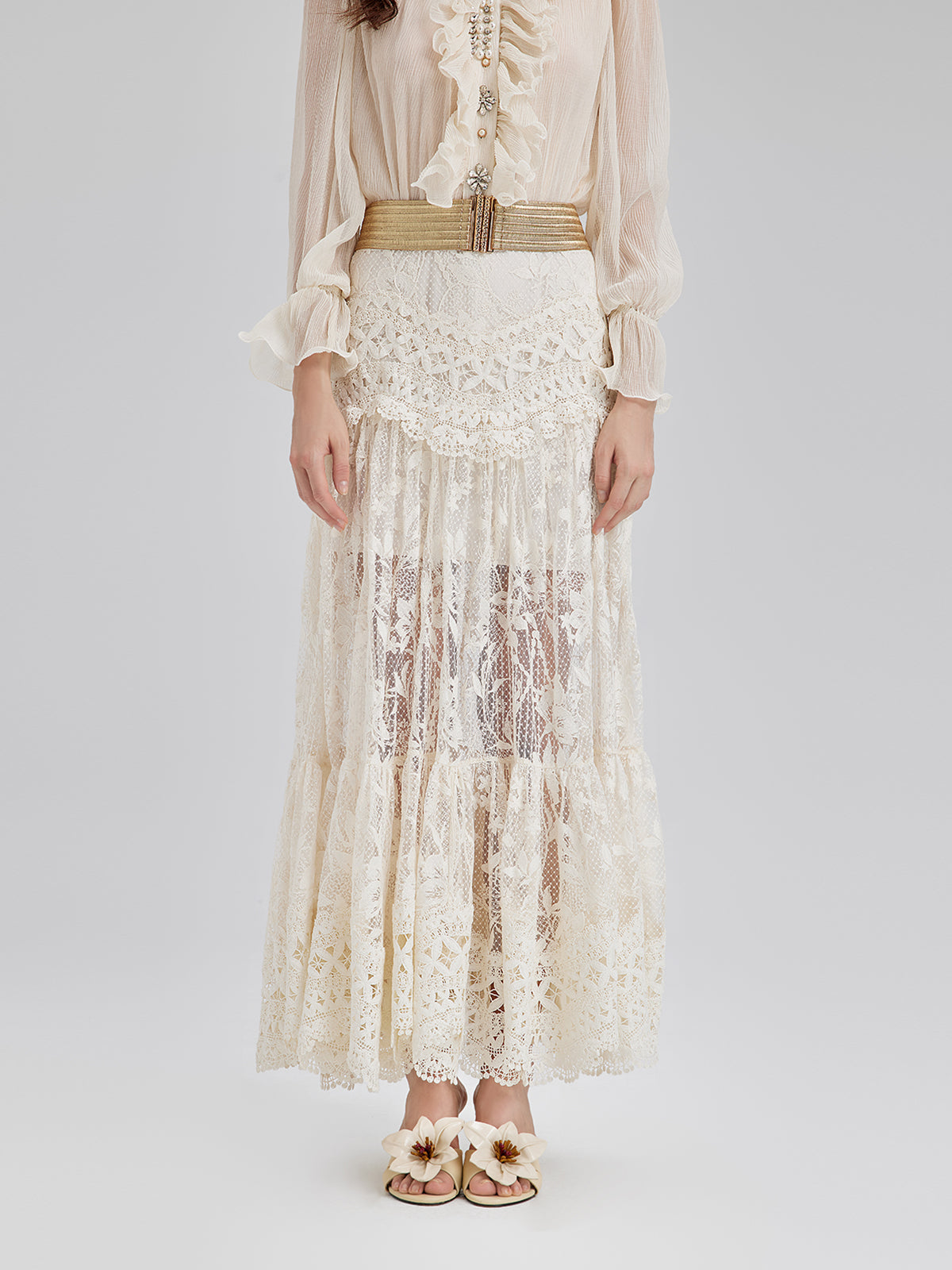 Dantelli Pileli Romantik Fransız Tarzı Etek