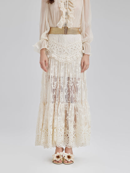 Dantelli Pileli Romantik Fransız Tarzı Etek