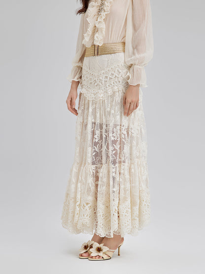 Dantelli Pileli Romantik Fransız Tarzı Etek