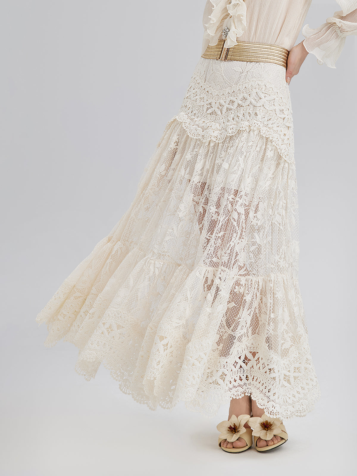 Dantelli Pileli Romantik Fransız Tarzı Etek