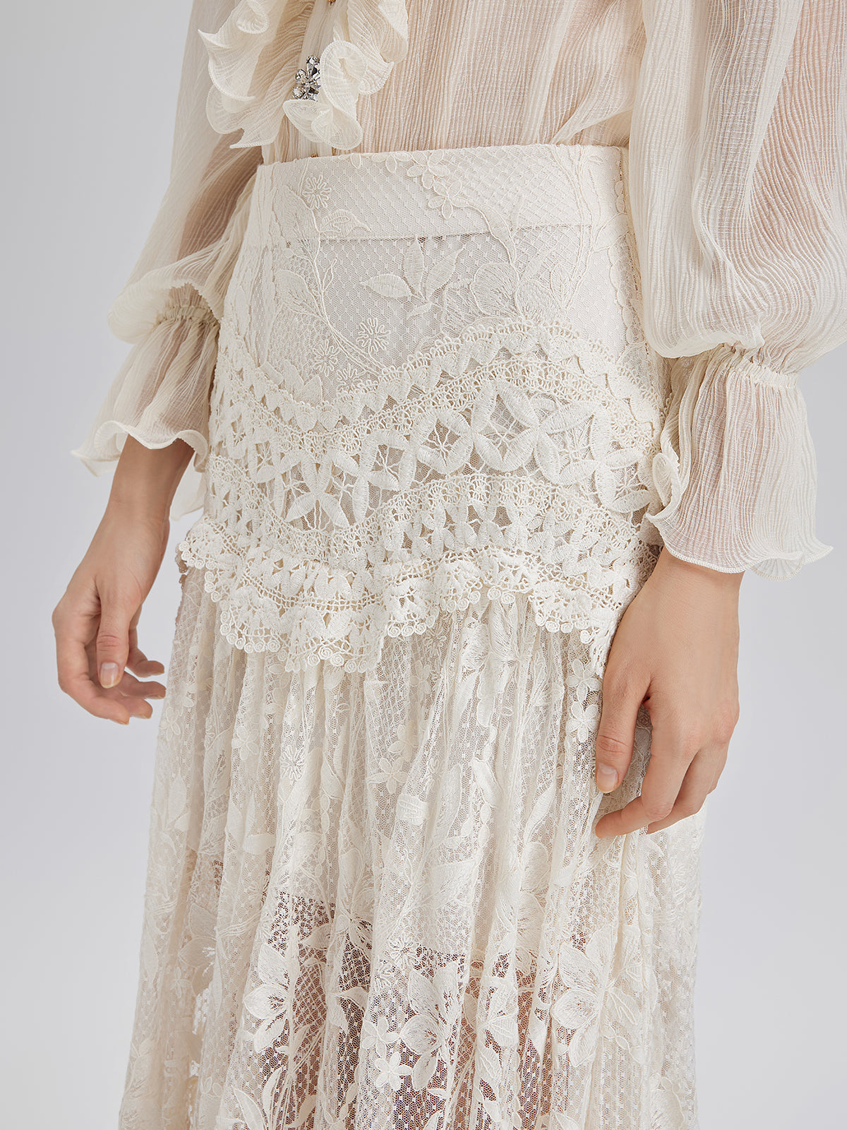 Dantelli Pileli Romantik Fransız Tarzı Etek